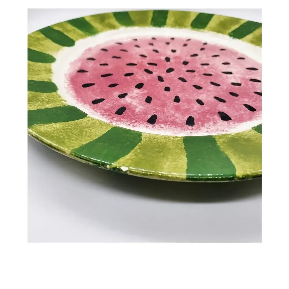 Ceramic Watermelon Plate & Tea Cup Summer Decor Vintage Handmade Bundle LOT Set